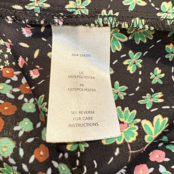Cooper & Ella Ditsy Floral Blouse Black Flowy Short Sleeve Satin Women's Size XL - Picture 9 of 10